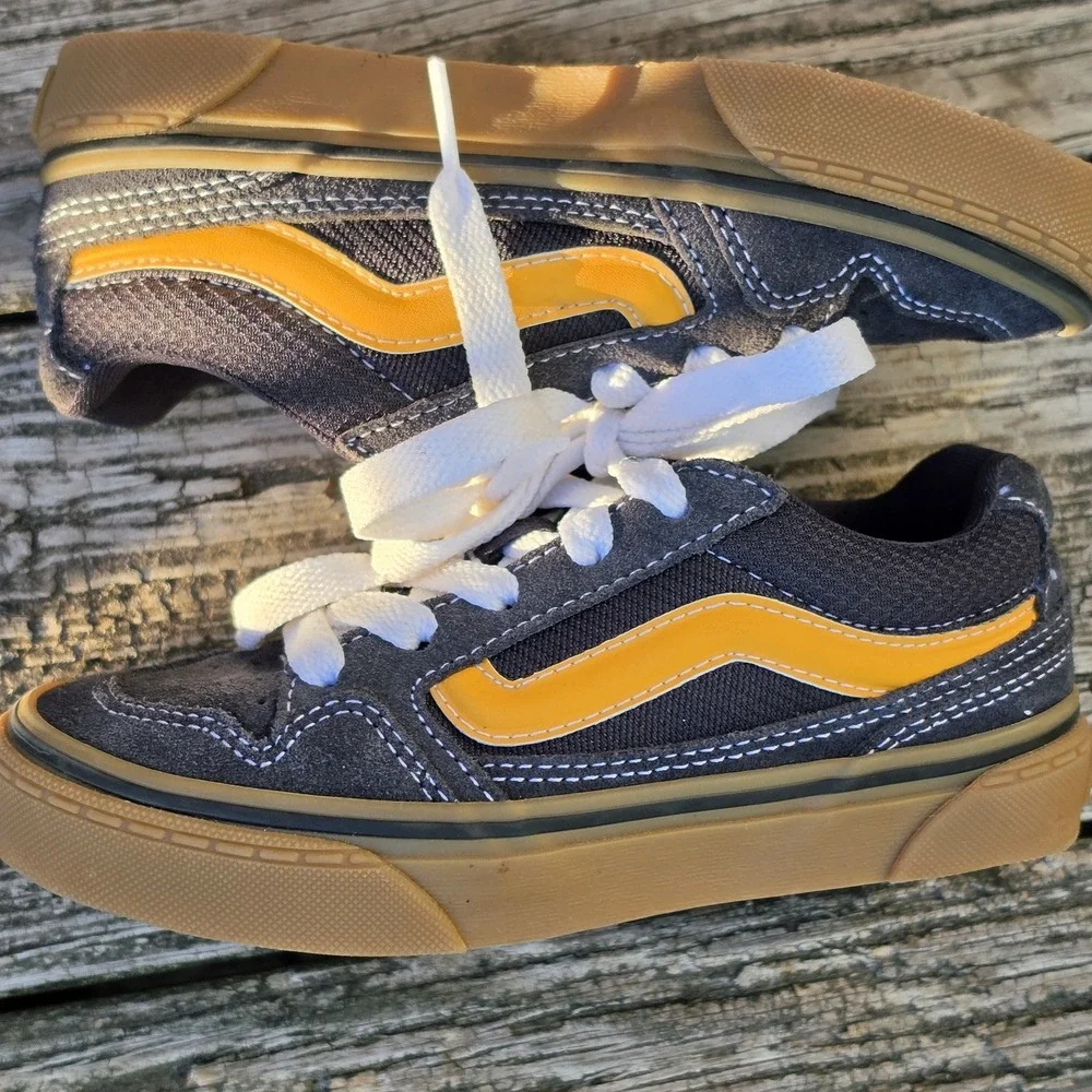 Vans Caldrone Charcoal/Yellow/Gum Suede Mesh Boy's Skate Shoes - Size 13‎